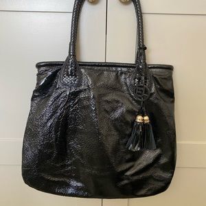 Elliott Lucca Black Patent Leather Tote EUC